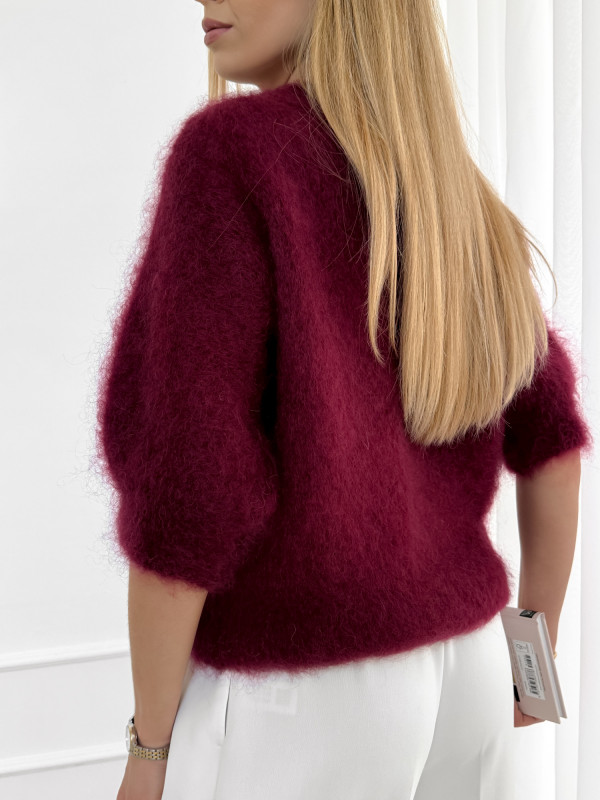 Sweter kid moher krótki rękaw bordo FLUFFY 4