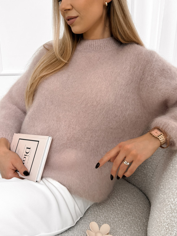 Sweter kid moher długi rękaw pudrowy róż COCOON 3