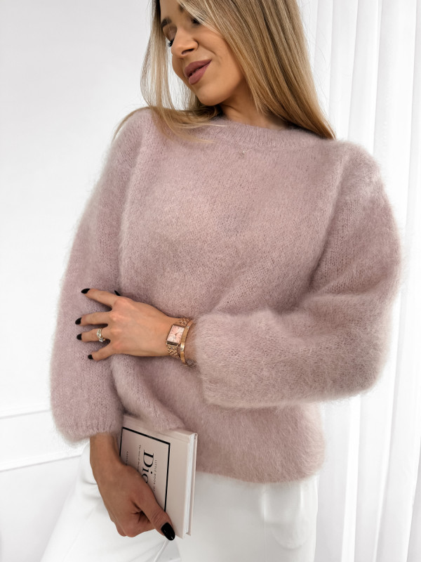 Sweter kid moher długi rękaw pudrowy róż COCOON 6