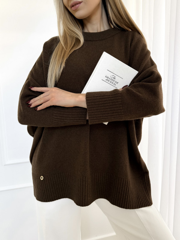 Sweter basic wełniany czekolada WOLLY