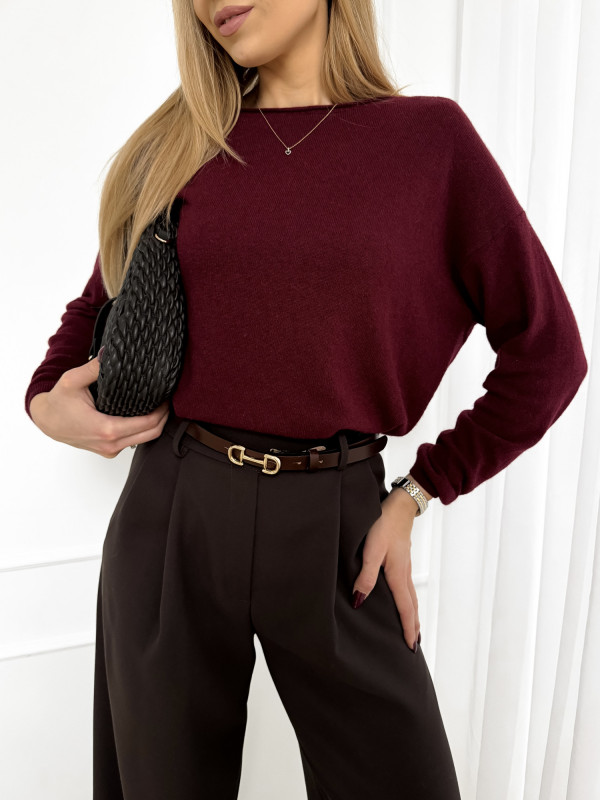 Sweter z kaszmirem i wełną z długim rękawem bordo BLISS