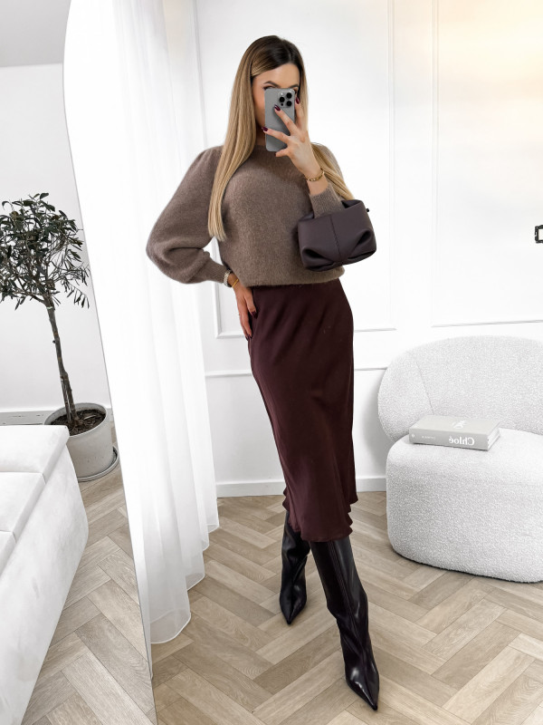 Spódnica z wiskozą satynowa czekolada GLOSSY 3