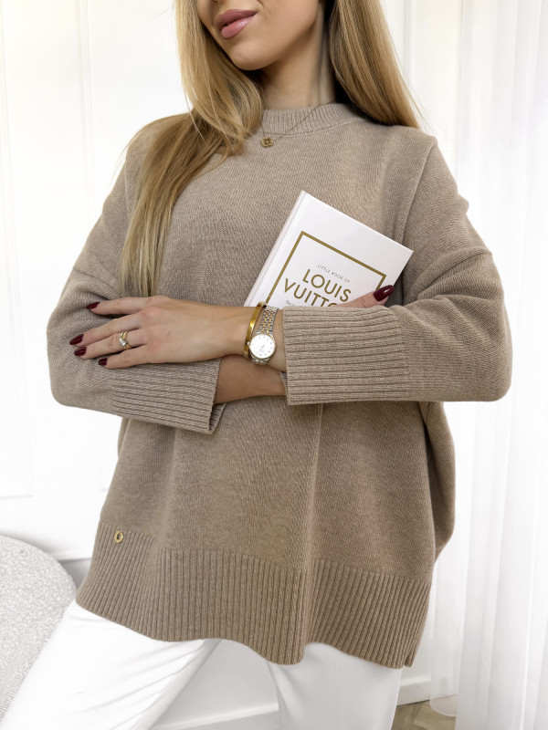 Sweter basic wełniany beż WOLLY