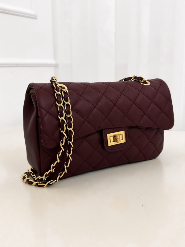Torebka 100% skóra naturalna pikowana burgund VANITY 6