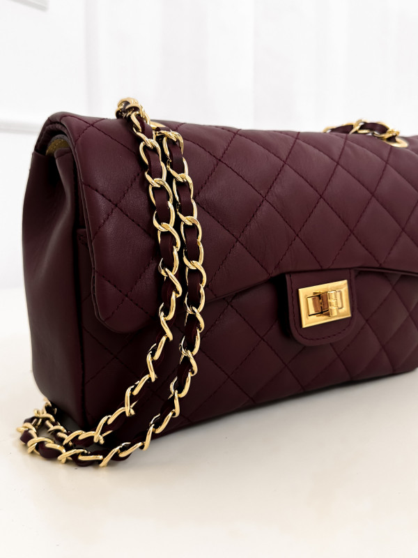 Torebka 100% skóra naturalna pikowana burgund VANITY 9