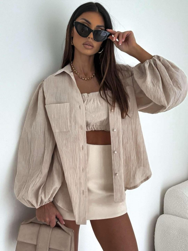 Koszula boho 100% bawełna beż KAIA