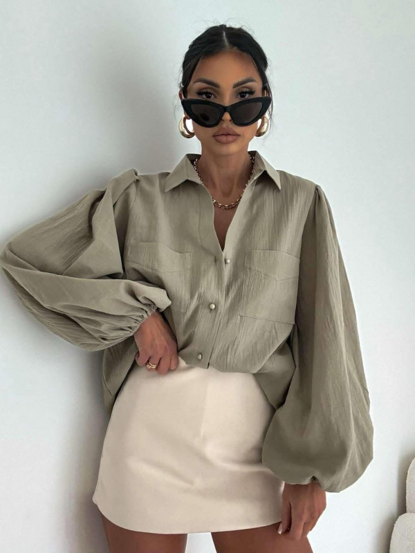 Koszula boho 100% bawełna khaki KAIA