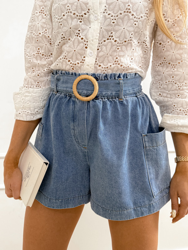 Spodenki jeansowe z paskiem light blue JUNO