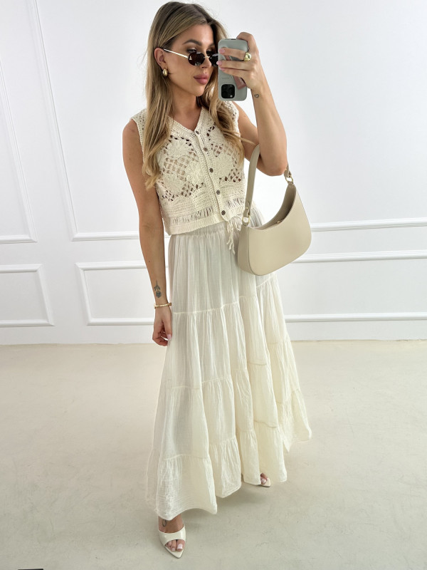 Spódnica boho 100% bawełna jasny beż YORO