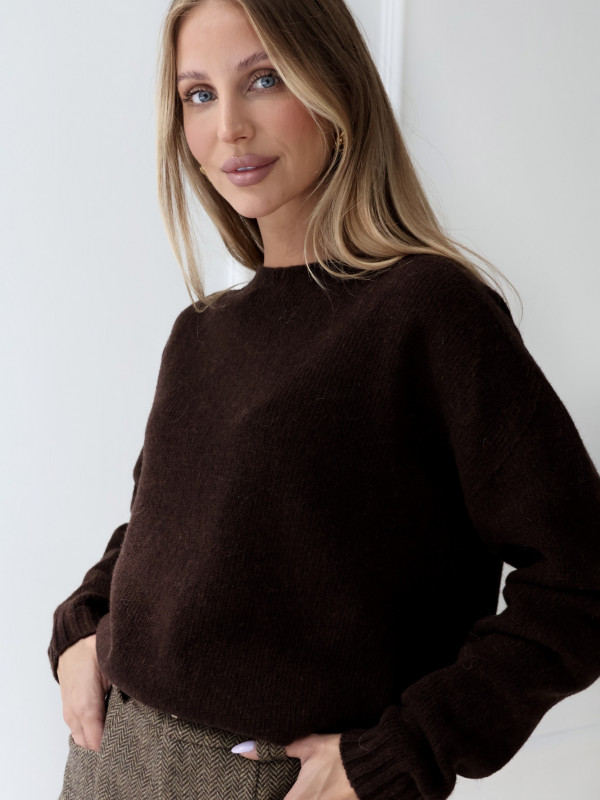 Sweter 100% wełna merino premium czekolada LANCASTER