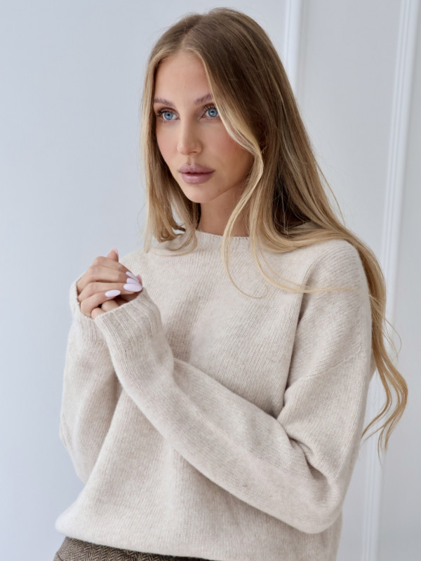 Sweter 100% wełna merino premium beż LANCASTER