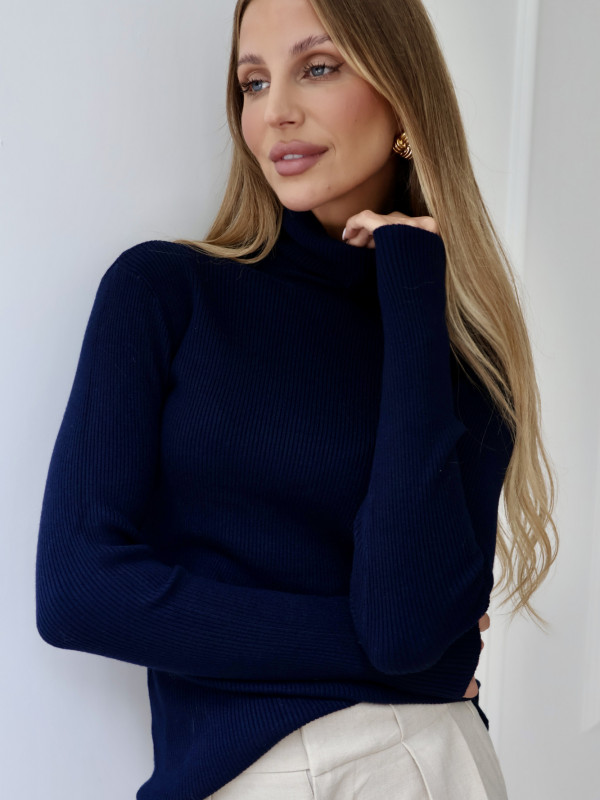 Golf z kaszmirem prążkowany granat ALPINI 1