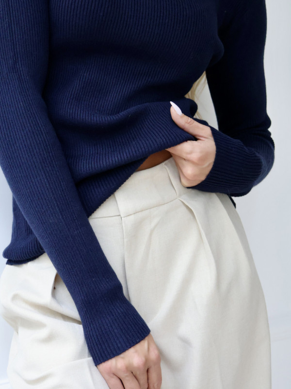 Golf z kaszmirem prążkowany granat ALPINI 7