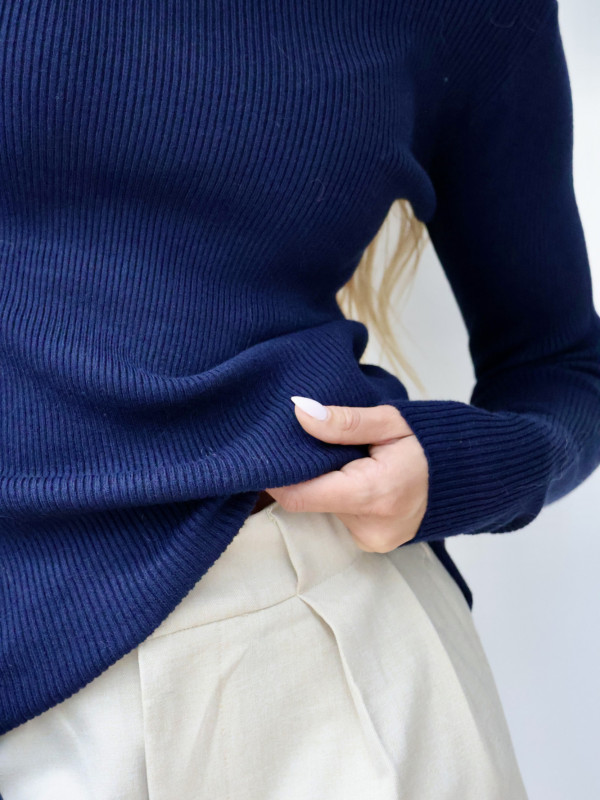 Golf z kaszmirem prążkowany granat ALPINI 8