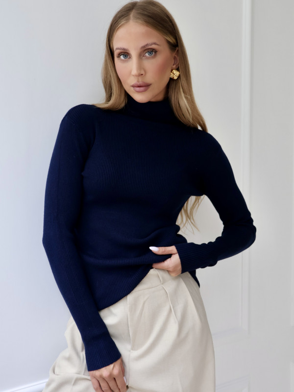 Golf z kaszmirem prążkowany granat ALPINI 10