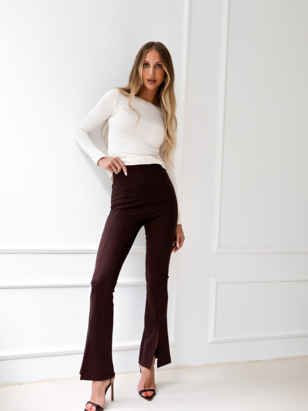 Legginsy z wiskozą z rozcięciem czekolada KATE 6