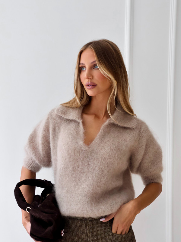 Sweter polo 81% kid moher premium beż POLENE