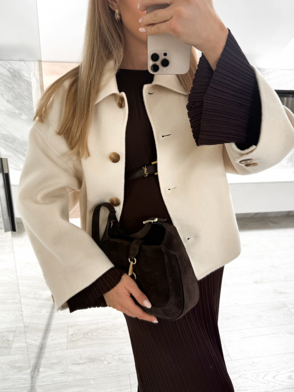 Płaszcz krótki z wełną handmade ecru BLANC 9