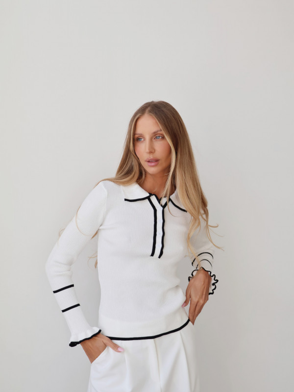 Sweter polo 100% wiskoza biały PIANO 32