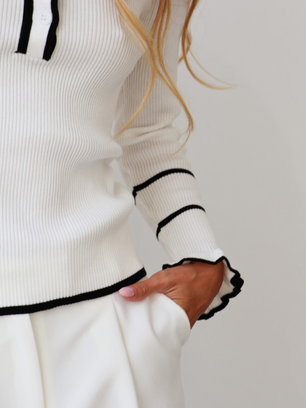 Sweter polo 100% wiskoza biały PIANO 23