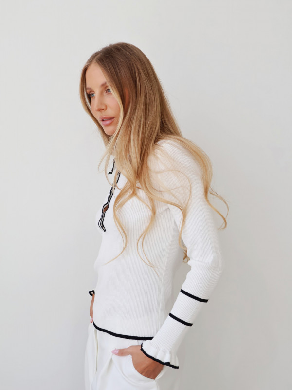Sweter polo 100% wiskoza biały PIANO 22