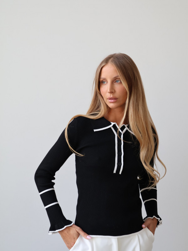 Sweter polo 100% wiskoza czarny PIANO 5