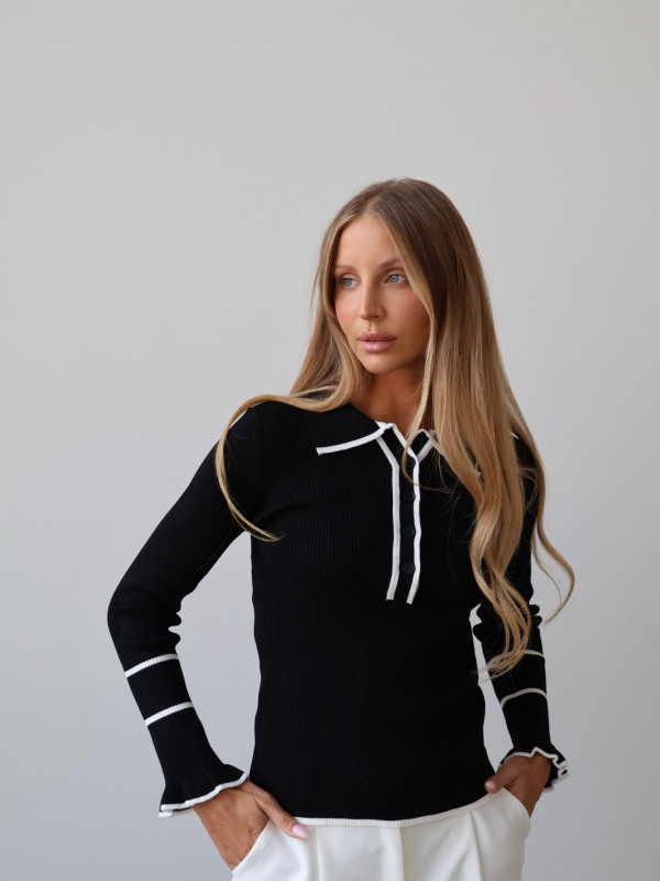 Sweter polo 100% wiskoza czarny PIANO 6