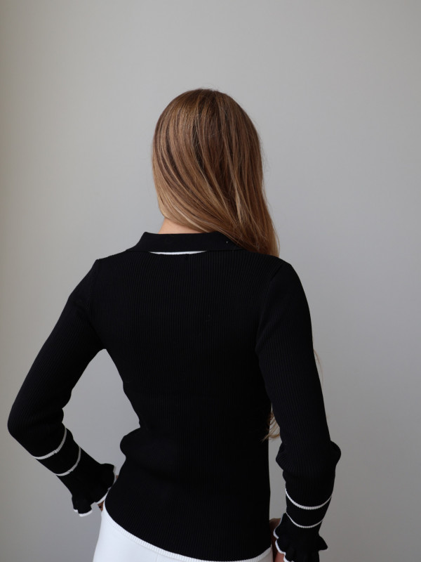 Sweter polo 100% wiskoza czarny PIANO 10