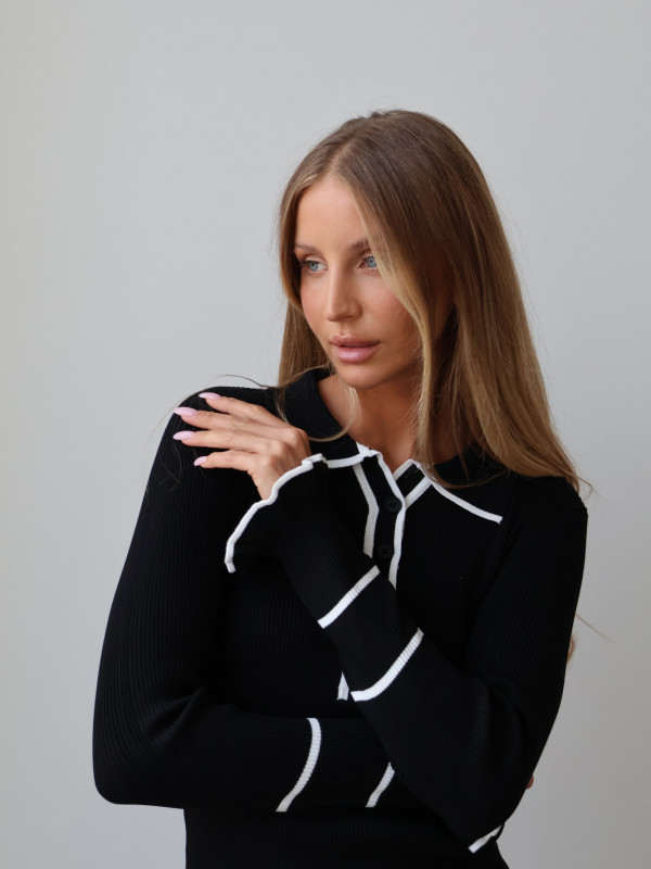 Sweter polo 100% wiskoza czarny PIANO 13