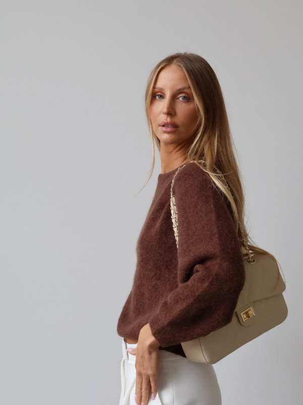 Sweter z baby alpaką i wełną merino CLARESE czekolada 4