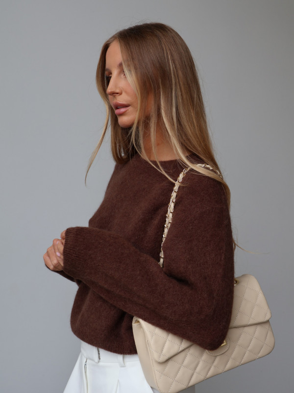 Sweter z baby alpaką i wełną merino CLARESE czekolada 7