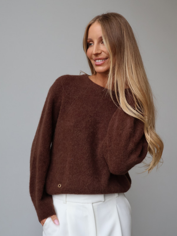 Sweter z baby alpaką i wełną merino CLARESE czekolada 9