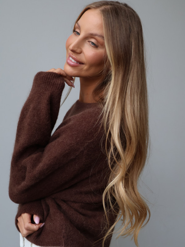 Sweter z baby alpaką i wełną merino CLARESE czekolada