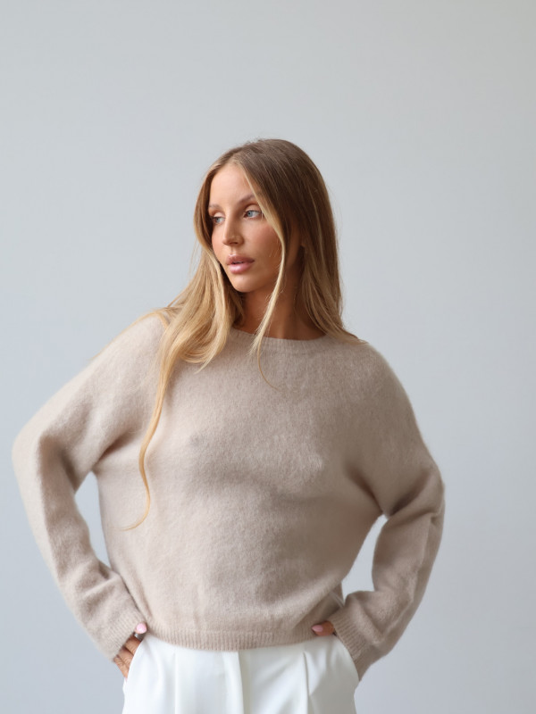 Sweter premium z super kid moherem i wełną merino beż RODEZ 13