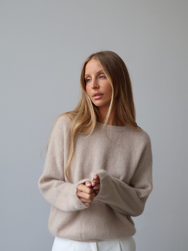 Sweter premium z super kid moherem i wełną merino beż RODEZ 23