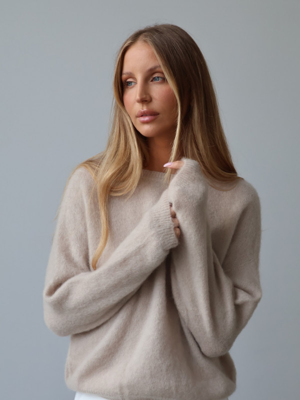 Sweter premium z super kid moherem i wełną merino beż RODEZ 22