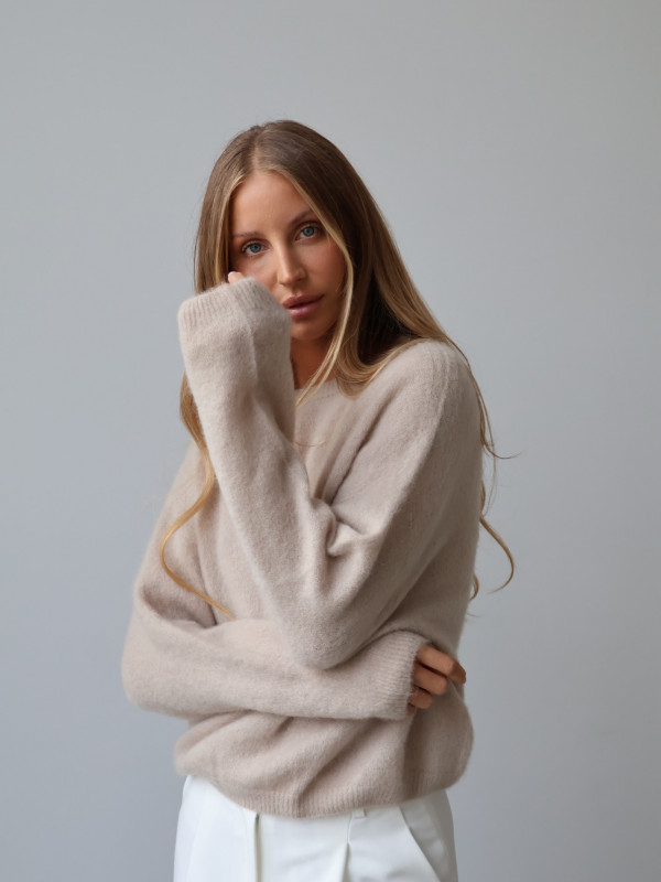 Sweter premium z super kid moherem i wełną merino beż RODEZ 21