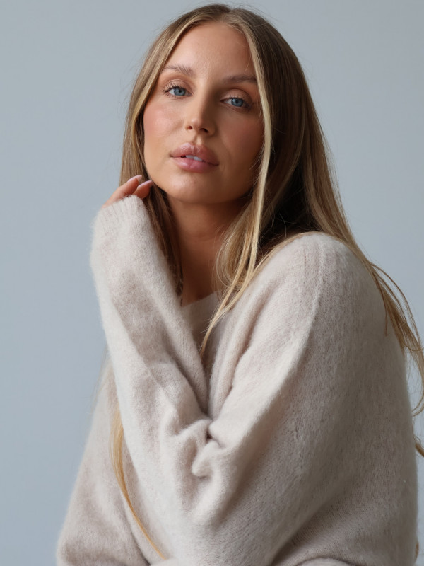 Sweter premium z super kid moherem i wełną merino beż RODEZ 20