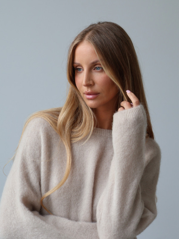 Sweter premium z super kid moherem i wełną merino beż RODEZ 19