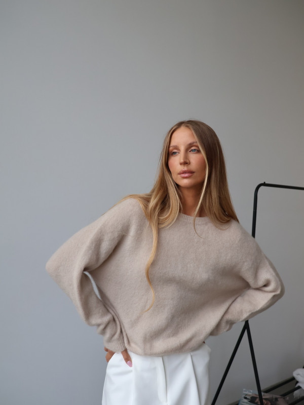 Sweter premium z super kid moherem i wełną merino beż RODEZ 17