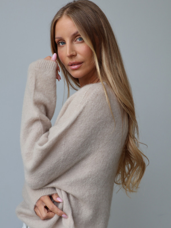 Sweter premium z super kid moherem i wełną merino beż RODEZ 1