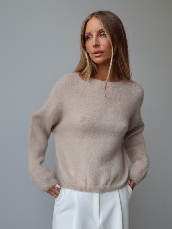 Sweter premium z super kid moherem i wełną merino beż RODEZ 12