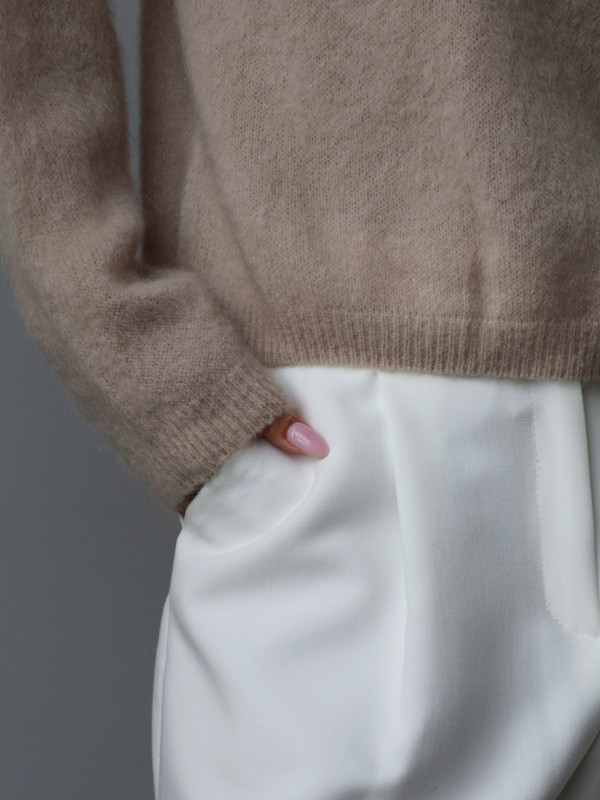 Sweter premium z super kid moherem i wełną merino beż RODEZ 11