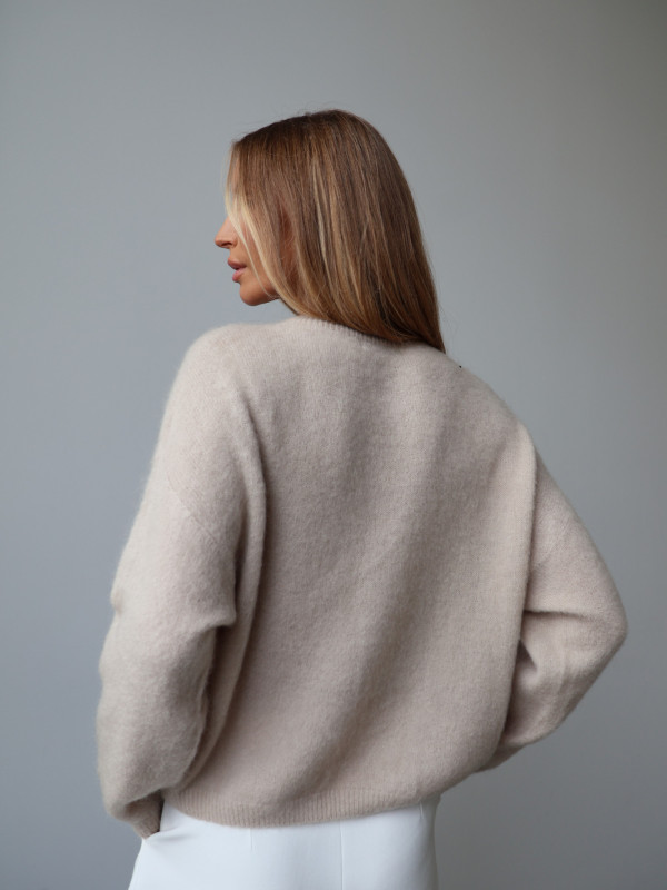 Sweter premium z super kid moherem i wełną merino beż RODEZ 10