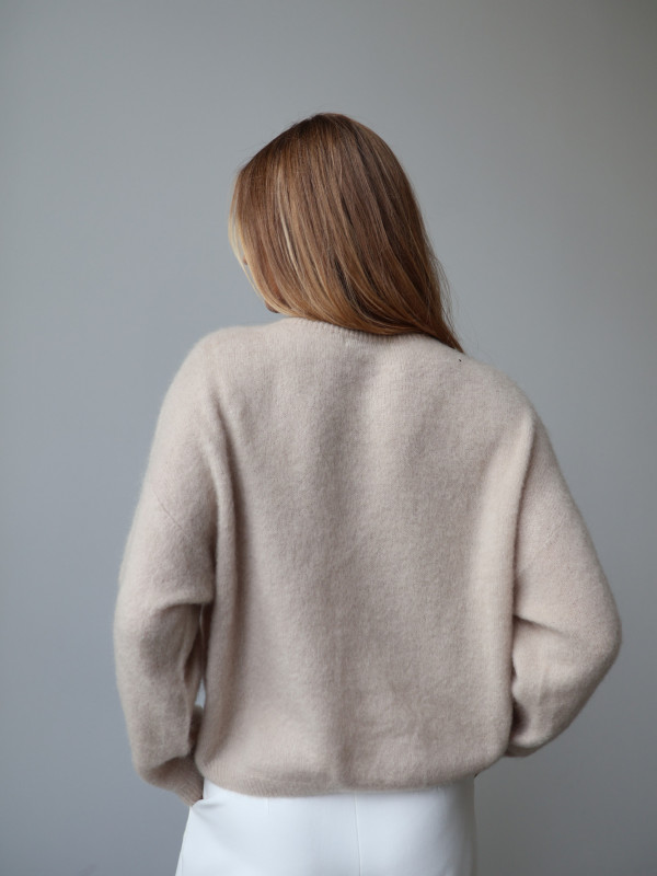 Sweter premium z super kid moherem i wełną merino beż RODEZ 9