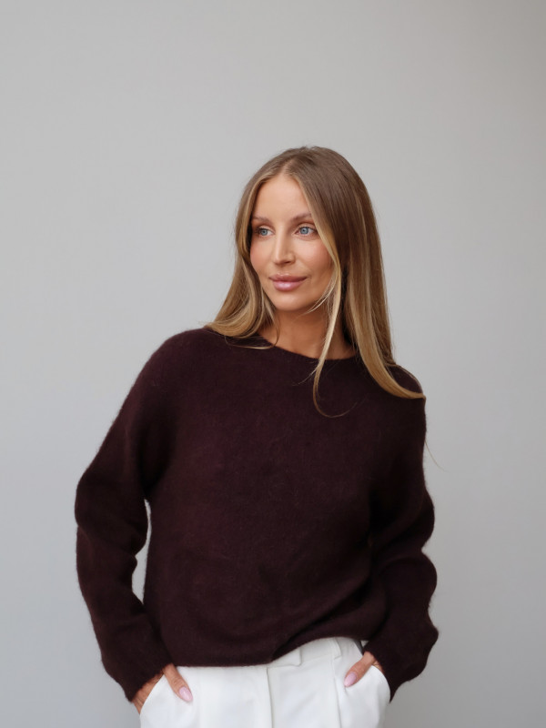 Sweter premium z super kid moherem i wełną merino gorzka czekolada RODEZ 2