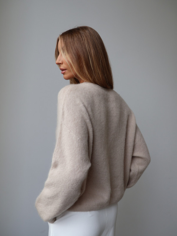 Sweter premium z super kid moherem i wełną merino beż RODEZ 8