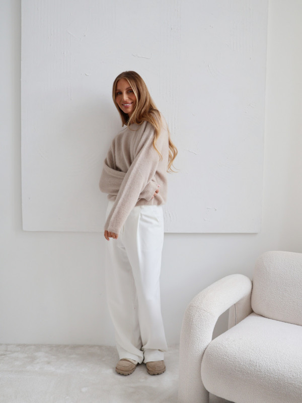 Sweter premium z super kid moherem i wełną merino beż RODEZ 7