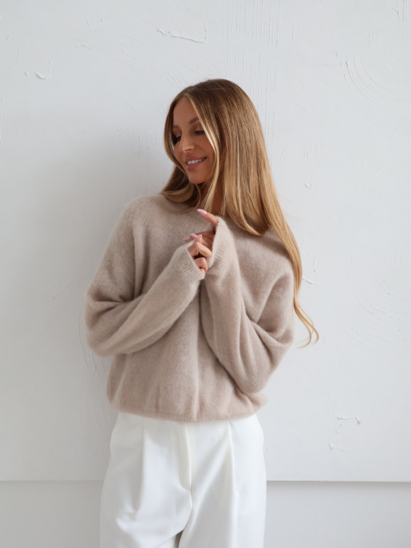 Sweter premium z super kid moherem i wełną merino beż RODEZ 6