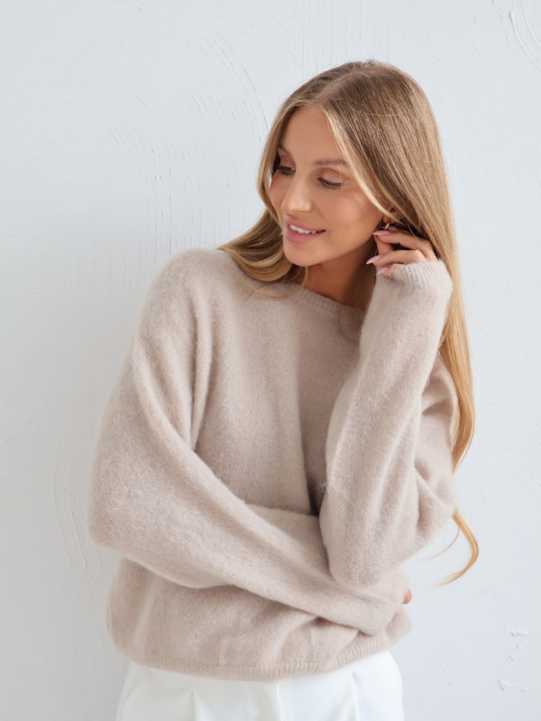 Sweter premium z super kid moherem i wełną merino beż RODEZ